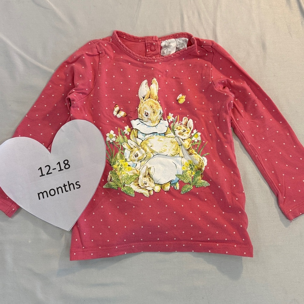 Peter Rabbit X H&M - Charming Red Bunny Print Long Sleeve Kids Tee